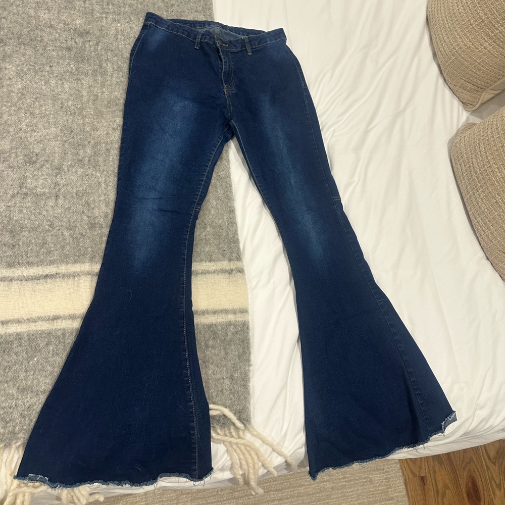 Women's Dark Blue Bell Bottom Flare Jeans